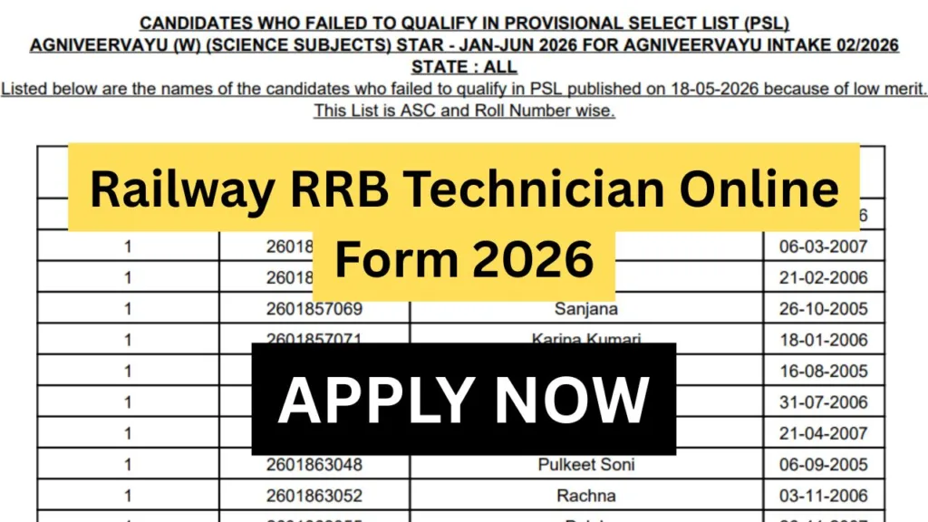 Railway RRB Technician Online Form 2026