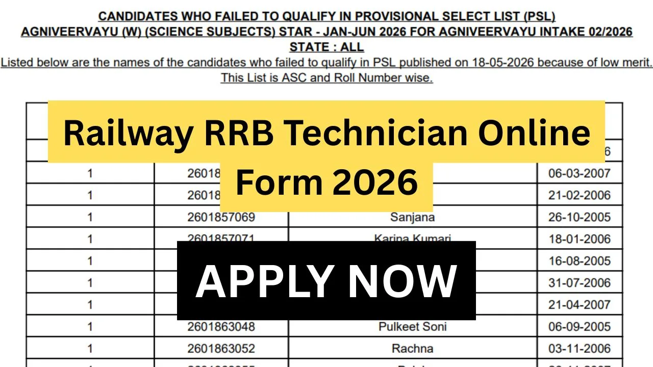 Railway RRB Technician Online Form 2026